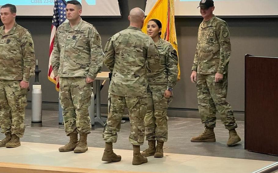 Sgt. Cinthia Ramirez, assigned to Avenger Company, 1st Battalion, 12th Cavalry Regiment, 1st Cavalry Division, earns the title of master gunner.