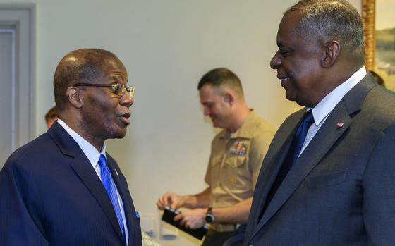 Secretary of Defense Lloyd J. Austin III swears in Under Secretary of Defense for Intelligence and Security Ronald Moultrie at the Pentagon, Washington, D.C. June 1, 2021. (DoD photo by U.S. Air Force Staff Sgt. Jack Sanders)