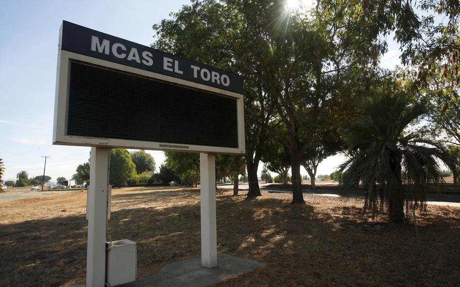 Signs at the old El Toro Marine Base in Irvine are seen in 2012. Veterans groups had hoped to build a cemetery at the site.