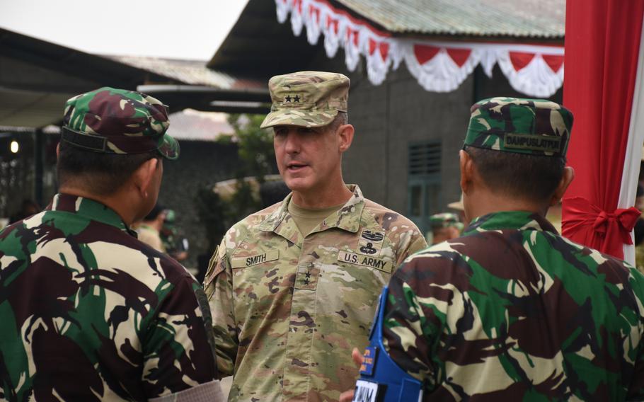 Maj. Gen. Stephen Smith, commander of the Army’s 7th Infantry Division, is leading this year’s multinational Super Garuda Shield exercise in Indonesia.