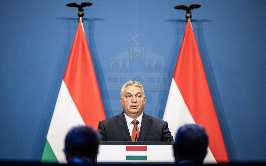 Viktor Orban, Hungary’s prime minister, speaks during a news conference in Budapest on Oct. 3, 2022.