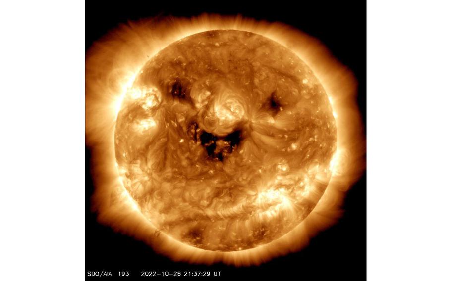 NASA’s Solar Dynamics Observatory captured a photo of a “smiling” sun last week.