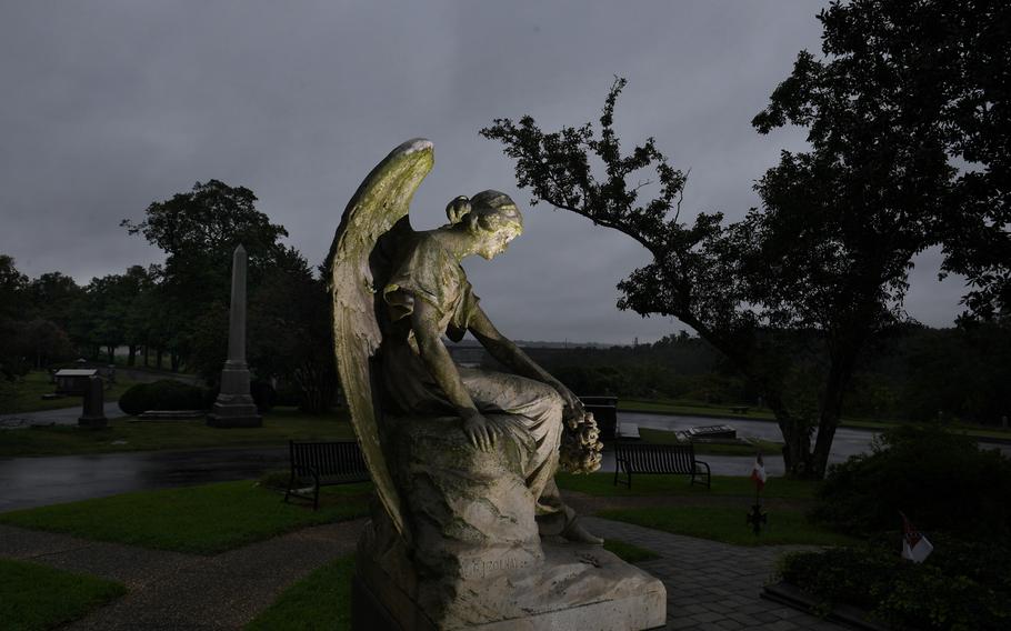 A statue at Hollywood Cemetery in Richmond, Va., near the grave of Varina Anne Davis, who is buried next to her father, Jefferson Davis, the president of the Confederacy. 