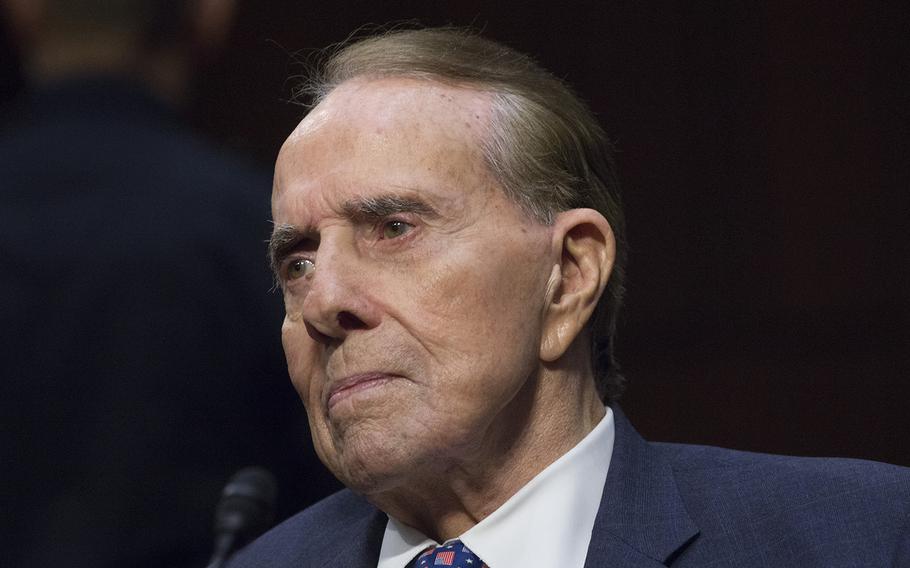 Former Sen. Bob Dole, R-Kan., at a Senate hearing in January 2017.