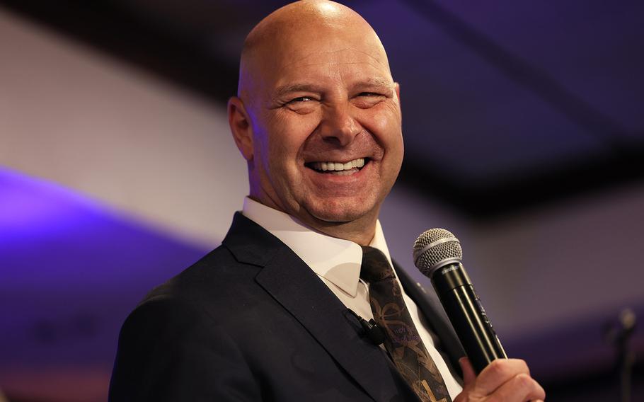 Republican gubernatorial candidate Doug Mastriano gives a victory speech at his election-night party on May 17, 2022, in Chambersburg, Pennsylvania. 