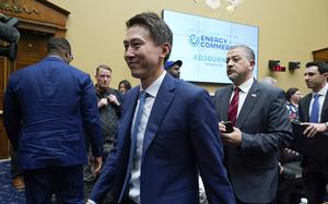 TikTok CEO Shou Zi Chew departs after testifying during a hearing of the House Energy and Commerce Committee, on the platform's consumer privacy and data security practices and impact on children, Thursday, March 23, 2023, on Capitol Hill in Washington. (AP Photo/Jacquelyn Martin)
