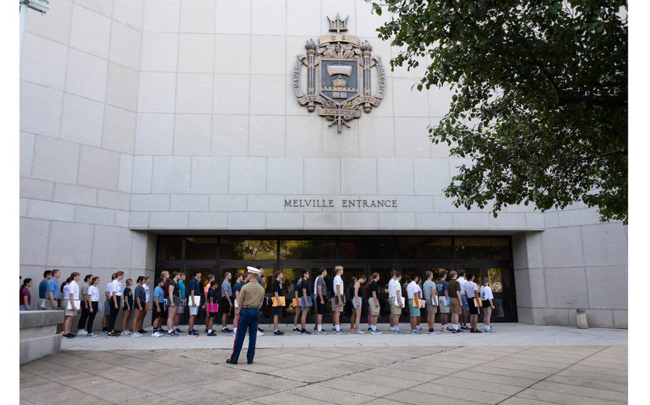 The U.S. Naval Academy in Annapolis, Md., welcomes the midshipman candidates, or plebes, of the Class of 2026 during Induction Day, Thursday, June 30, 2022. I-Day marks the beginning of a demanding six-week indoctrination period called Plebe Summer, intended to transition the candidates from civilian to military life. 