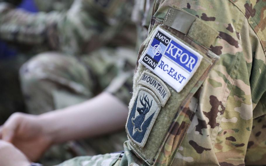 Member of the NATO-led international peacekeeping force in Kosovo, known as KFOR, are photographed in Pozheran, Kosovo, October 28, 2021.