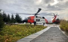 A Coast Guard MH-60 Jayhawk Helicopter positioned in Cordova, Alaska, Oct. 5, 2020. 