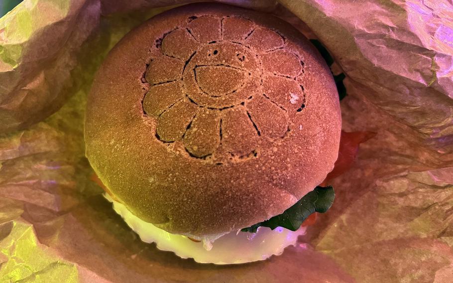 A flower salmon burger from Coffee Zingaro at Nakano Broadway in Tokyo.