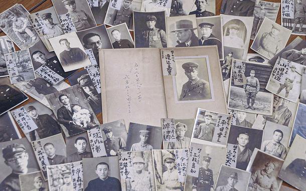 Photos of soldiers that were left at Shinjoji temple in Kanazawa during World War II. MUST CREDIT: Japan News-Yomiuri photo.