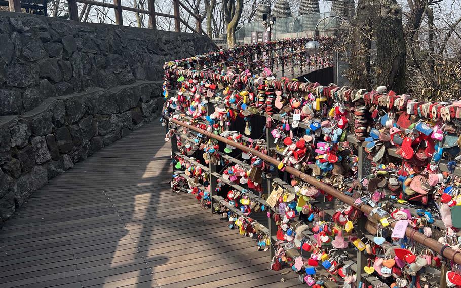Colorful Love Locks cover the Bridge of Love at Namsan Seoul Tower, March 7, 2023. 