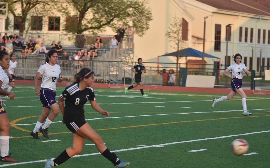 Vicenza’s Natalia Lopez sends a shot toward goal in the Cougars’ 1-0 victory over Bahrain on Friday, April 12, 2024.