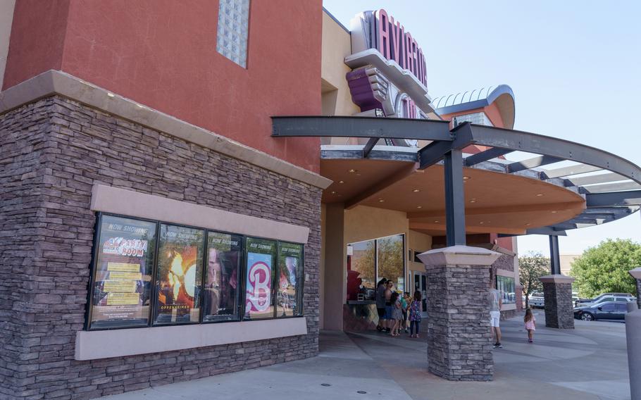 A movie theater showing the blockbuster “Oppenheimer” is seen July 25, 2023, in Alamogordo, N.M., another community where radioactive fallout rained down in the summer of 1945. 