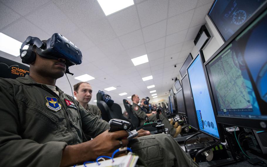 Detachment 24 student pilots train on a virtual reality flight simulator as part of the Pilot Training Next program March 5, 2020, at Joint Base San Antonio-Randolph, Texas. The program is part of Air Education and Training Command’s initiative to “reimagine” how learning is delivered to airmen.