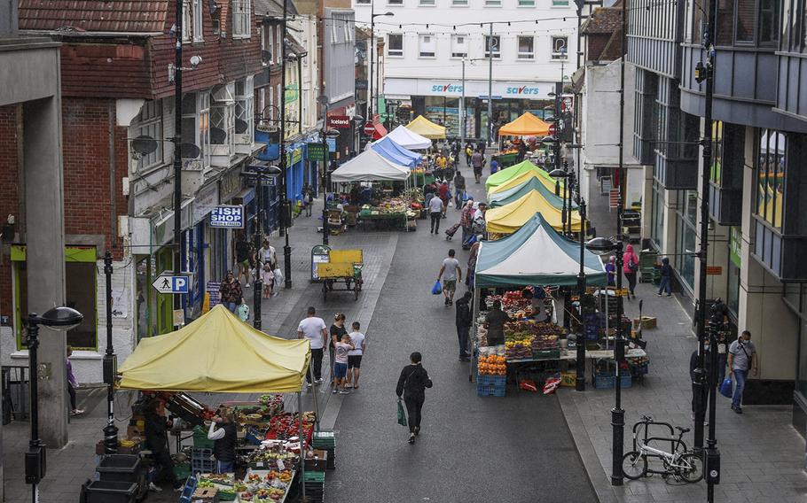 Fresh grocery stalls at Surrey Street Market in Croydon, U.K., on July 25, 2022. 