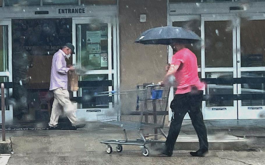 The commissary at Osan Air Base, South Korea, was busy as shoppers made last-minute purchases ahead of Tropical Storm Khanun on Aug. 10, 2023.