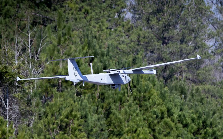 A Future Tactical Unmanned Aircraft System is tested at Fort Benning, Ga., in 2021. The Army will accelerate procurement and fielding of modern unmanned systems, according to a Feb. 8, 2024, statement by Chief of Staff Gen. Randy George.