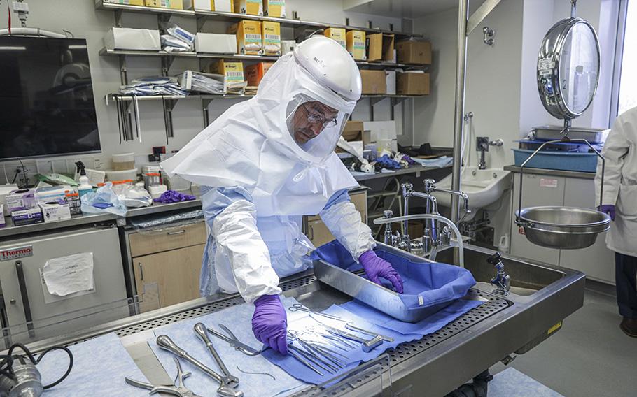 The high-containment COVID autopsy suite at the National Institutes of Health Clinical Center. 