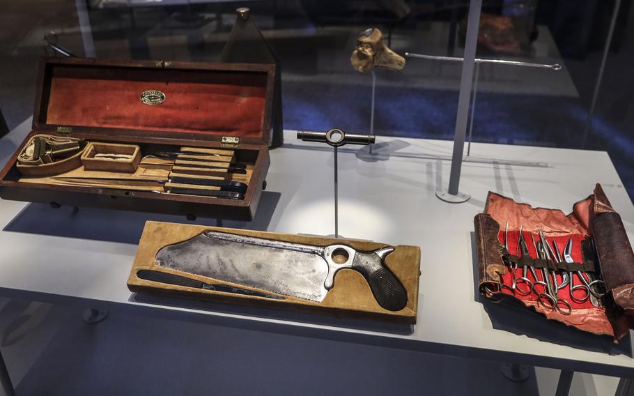 An exhibit of Civil War medical tools at the National Museum of the United States Army on its reopening day, June 14, 2021.