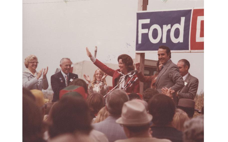 Elizabeth and Bob Dole at a Ford-Dole presidential rally in Clinton County, Ohio, on Sept. 29, 1976.