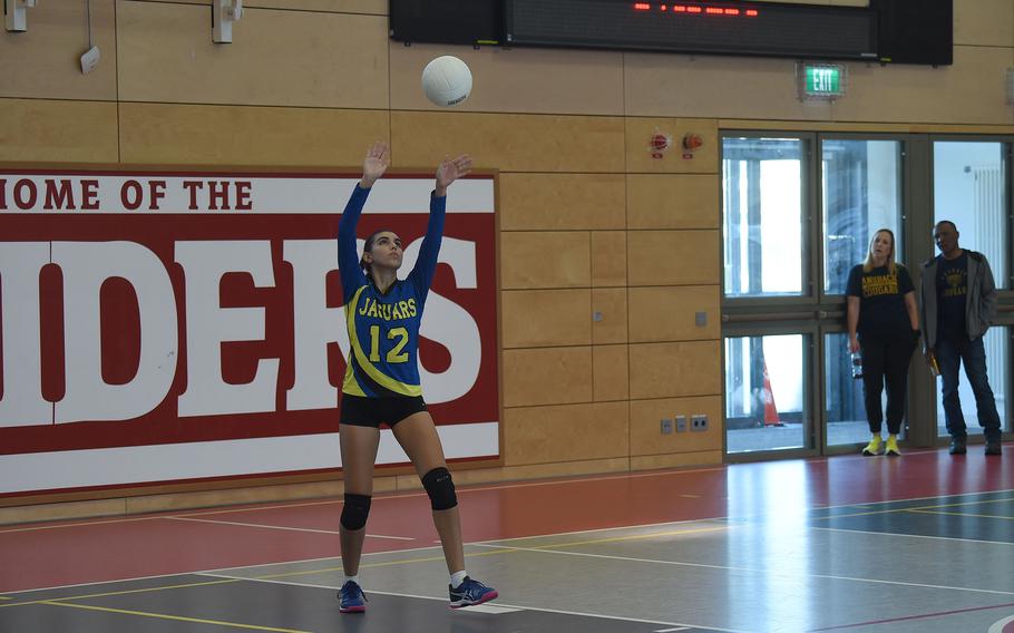 Sigonella’s Fabiola Mercado-Rodriguez serves the ball in a match on Thursday, Oct. 27, 2022.