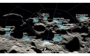 NASA identified the 13 regions at the moon's south pole where it would like to land astronauts as part of its Artemis program. MUST CREDIT: Courtesy of NASA.