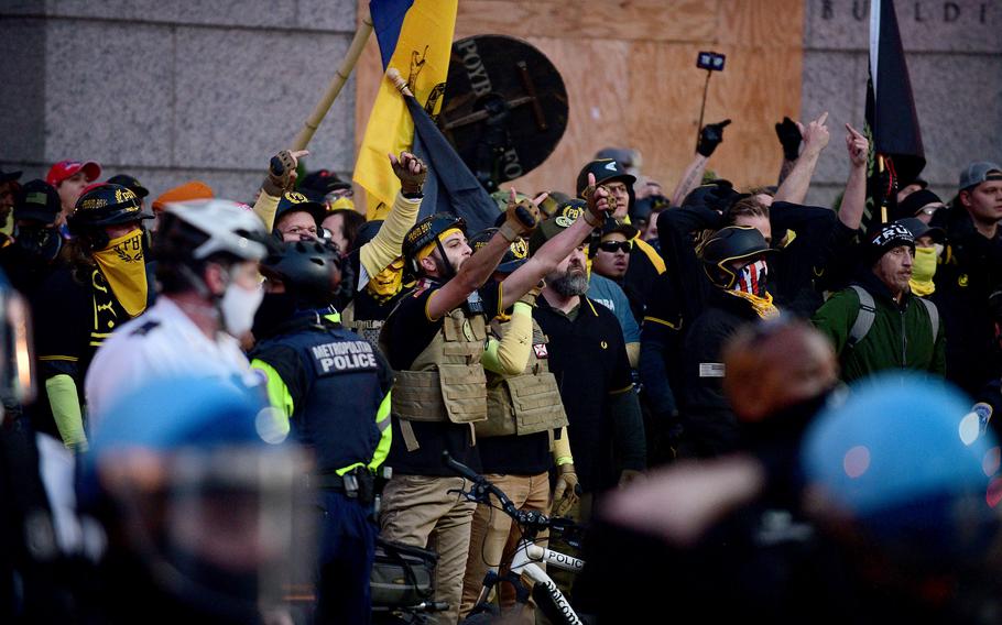 Members of the Proud Boys in Washington, D.C., on Dec. 12, 2020. 