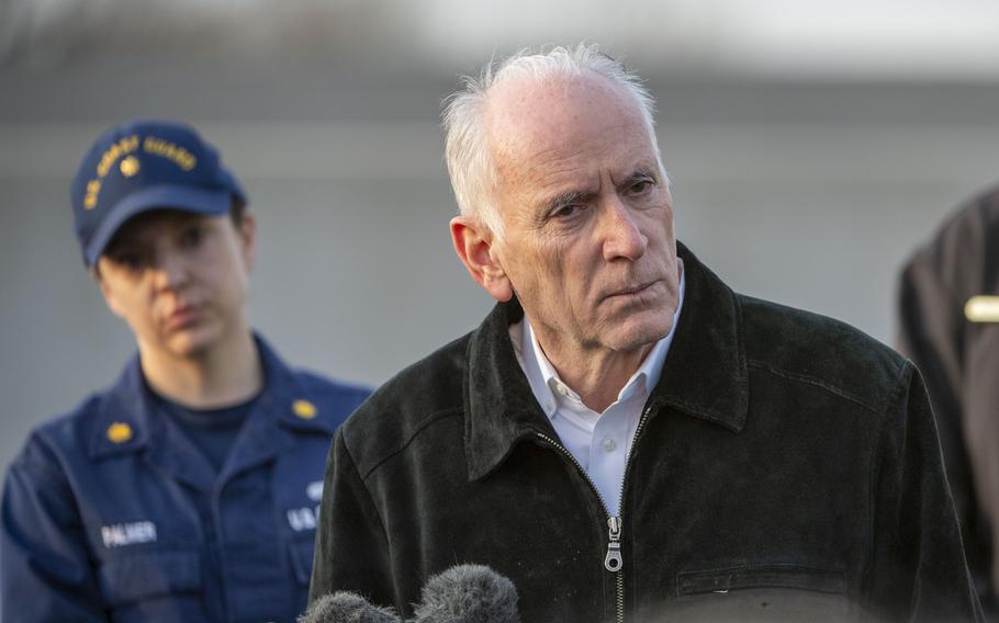 Maryland Secretary of Transportation Paul J. Wiedefeld holds a briefing after the Key Bridge collapse.