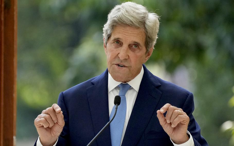 U.S. Special Presidential Envoy for Climate John Kerry delivers a policy speech in the Nash Conservatory at the Royal Botanic Gardens, Kew, in west, London, on a hot sunny day, Tuesday, July 20, 2021. The 19th century glasshouse was originally built in the grounds of Buckingham Palace and moved brick-by-brick to Kew in 1836. Temperatures in London hit 86 degrees Fahrenheit (30 Celsius) on Tuesday. 