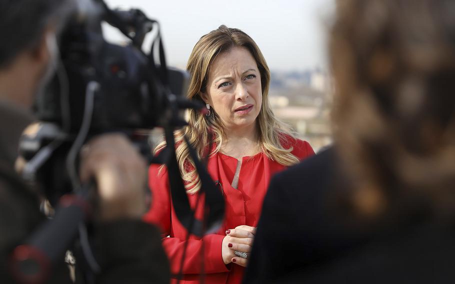 Giorgia Meloni, leader of the Brothers of Italy party, speaks during an interview in Rome on Feb. 3, 2020.