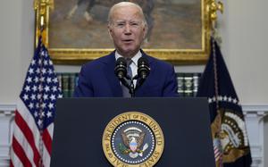 President Joe Biden speaks in the Roosevelt Room of the White House, Sunday, Oct. 1, 2023, in Washington. (AP Photo/Manuel Balce Ceneta)