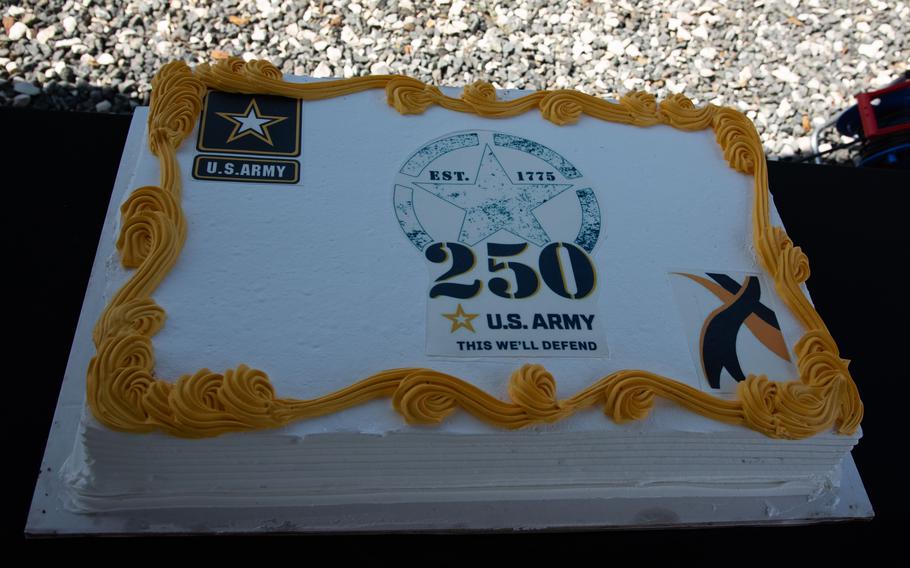 A birthday cake for the Army says 250 and This We’ll Defend.