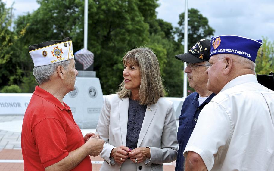 New York State Sen. Daphne Jordan speaks with veterans in a Sept. 25, 2021, post.