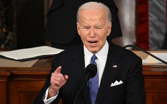 President Joe Biden delivers the State of the Union address in the House Chamber of the U.S. Capitol on Thursday, March 7, 2024, in Washington, D.C. (Mandel Ngan/AFP/Getty Images/TNS)