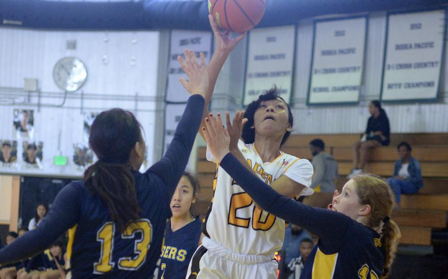 Kadena's Ayanna Levi had 14 points as the Panthers rallied from five points down in the fourth quarter to win Saturday over Taipei American 42-37.