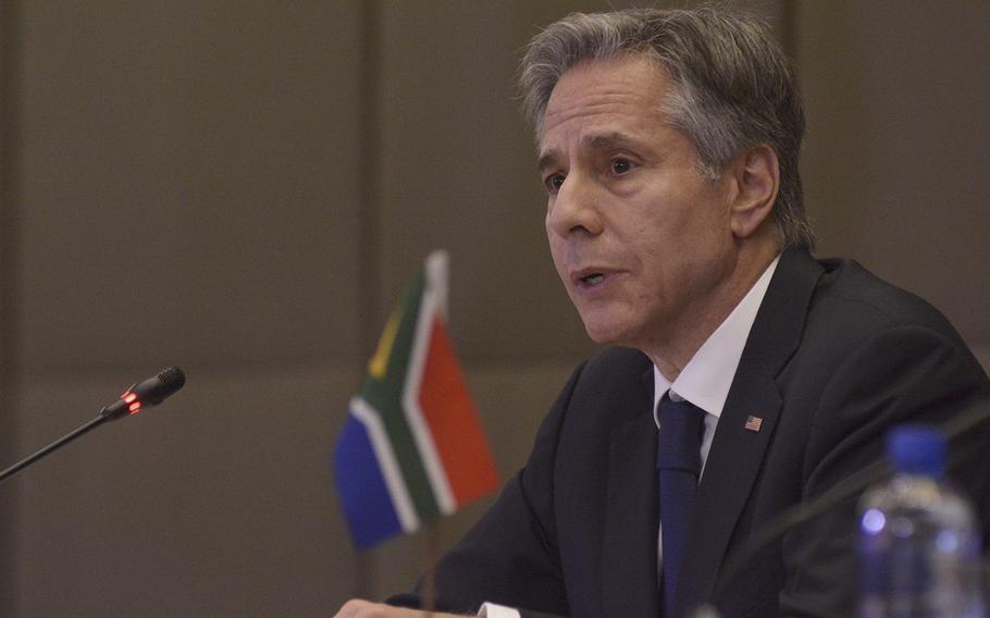 Antony Blinken, U.S. secretary of state, during a meeting with Naledi Pandor, South Africa’s foreign minister, in Pretoria, South Africa, on Aug. 8, 2022. 