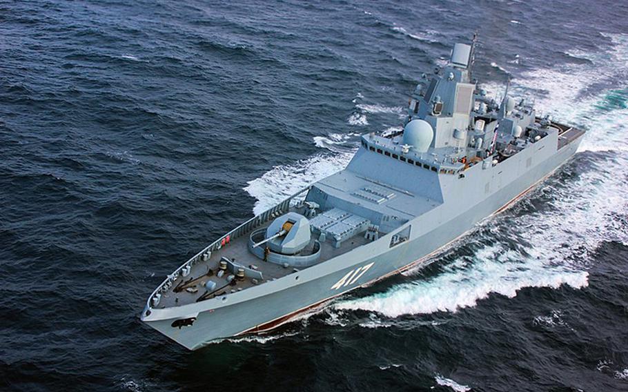 The frigate Admiral Gorshkov at sea.