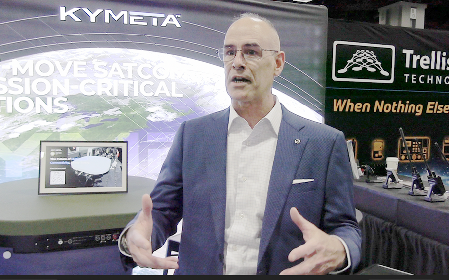 Kymeta Strategic Solutions Director for Department of Defense Programming and Requirements Matt Sieber talks about Kymeta during Modern Day Marine in Washington, D.C.
