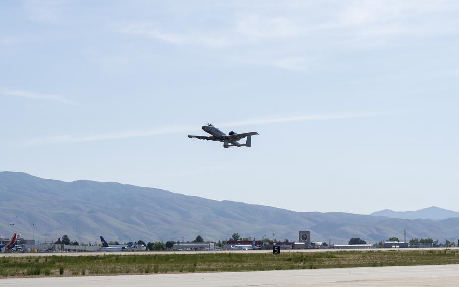 An aircraft takes off into the sky