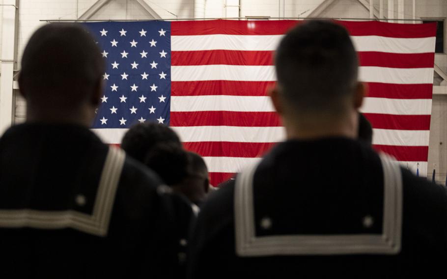 Sailors at Naval Station Norfolk in Norfolk, Virginia on Feb. 3, 2023.