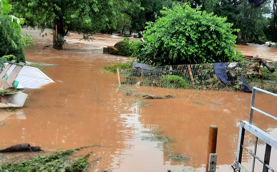 Patrik Aubart said the flood waters first came through the yard at his home in Rittensdorf, Germany on July 15, 2021. More and more water came, he said of the Nims River flooding. Then we realized that we had to get out. 