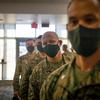 Marines line up for coronavirus vaccines at Camp Pendleton, Calif., in January. MUST CREDIT: Lance Cpl. Quince Bisard/U.S. Marine Corps