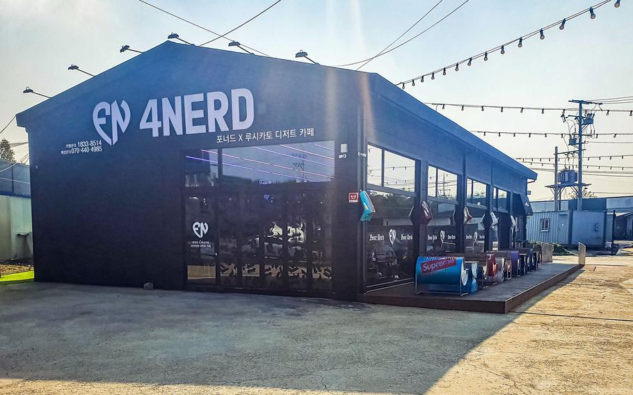 Four Nerd is an eye-catching cafe that opened last fall in a former motorcycle shop near Camp Humphreys, South Korea.