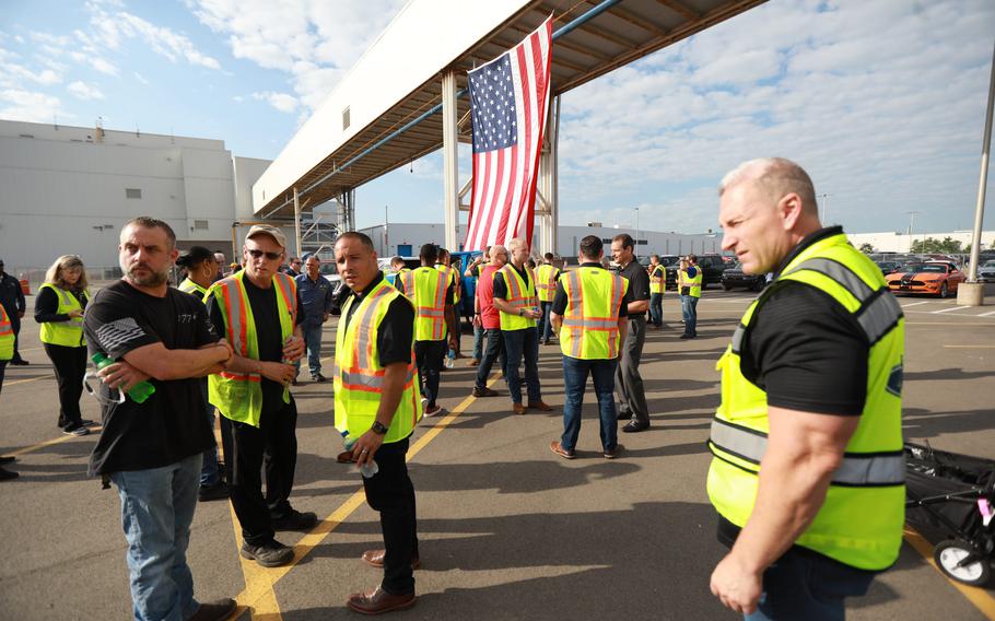 Blue Angels pilots tour the Dearborn Truck plant assembly line on Aug. 3, 2021.