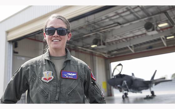 Maj. Kristin “BEO” Wolfe is the commander of the F-35A Lightning II Demonstration Team, 388th Fighter Wing, Hill Air Force Base, Utah.  (Hoang ‘Leon’ Nguyen / The Republican)