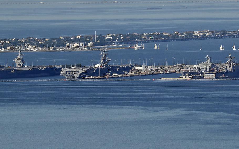 Naval Station Norfolk is seen from an aerial view on June 27, 2019.
