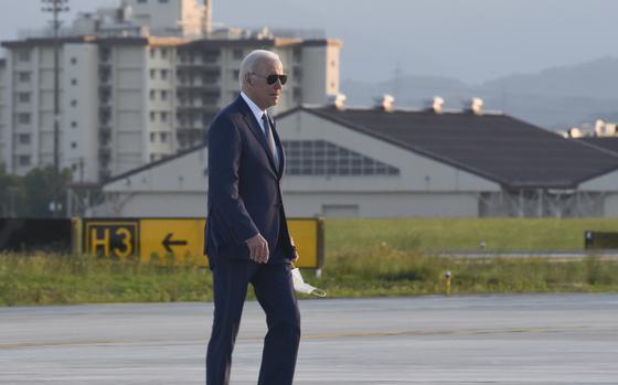 President Joe Biden walks toward Air Force One ahead of his departure from Yokota Air Base, Japan, Tuesday, May 24, 2022.