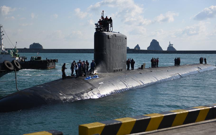 The USS North Carolina, seen here at Busan, South Korea, on Feb. 16, 2016, arrived at an Australian naval base  Aug. 4, 2023, the first visit by a U.S. boat since an agreement with the U.S. and U.K. to supply Australia with its own nuclear-powered subs.

 