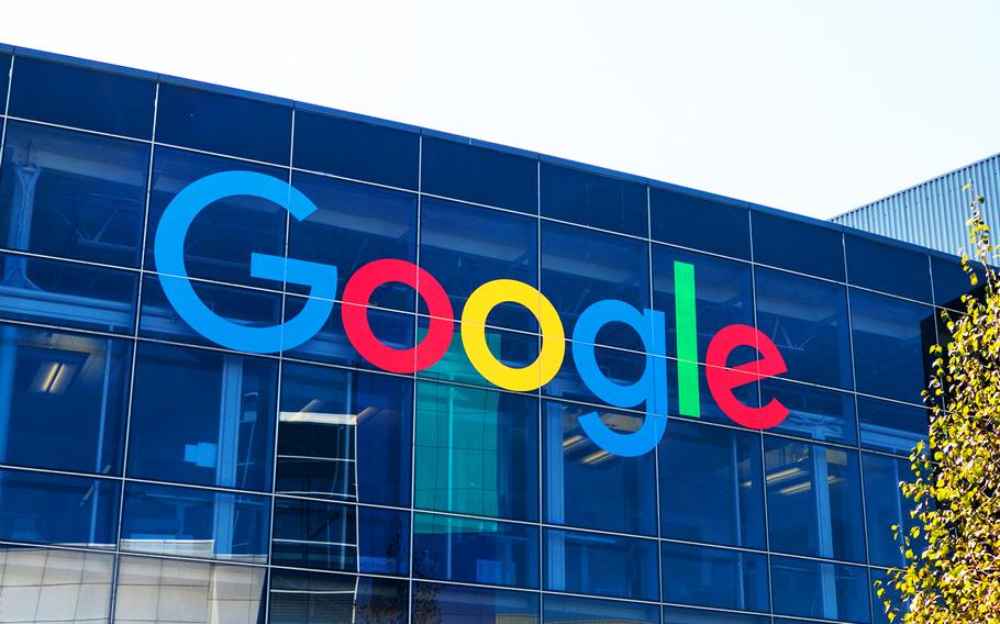 The Google logo at Alphabet Inc’s Googleplex headquarters in Mountain View, California, September 25, 2018. 